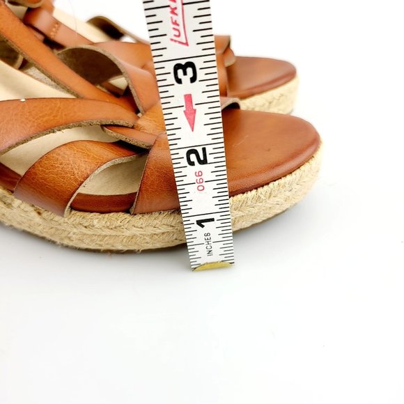 NEW ROCK & CANDY Brown Leather Espadrilles Wedge‎ 10 Platform Open Toe Strappy - Picture 6 of 13
